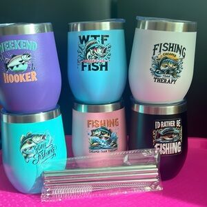 LETS FiSH!  Party wine tumblers with lid stainless steel , added a design by me